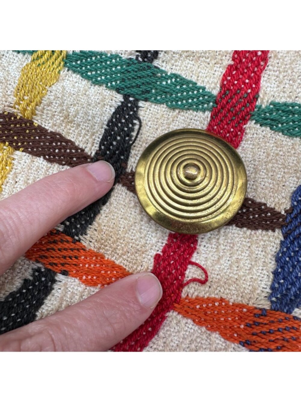 Vintage Clutch Handbag 1940s Woven Rainbow Purse Cosmetics Hosiery Mid Century - Picture 10 of 12